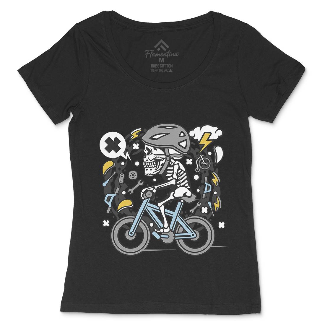 Skull Biker Womens Scoop Neck T-Shirt Bikes C655