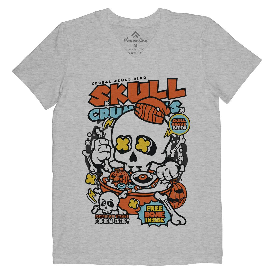 Skull Crunchies Mens V-Neck T-Shirt Food C656