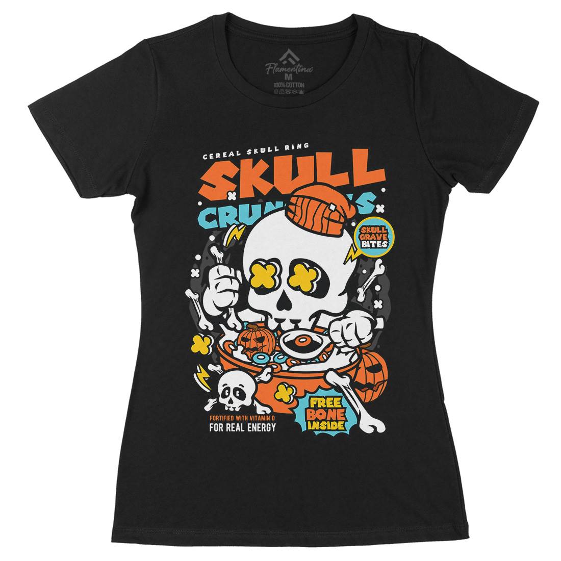Skull Crunchies Womens Organic Crew Neck T-Shirt Food C656