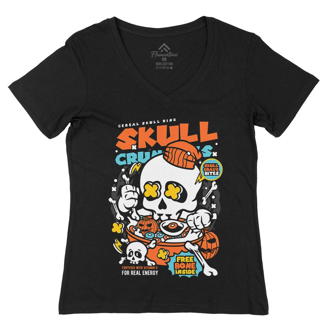 Skull Crunchies Womens Organic V-Neck T-Shirt Food C656
