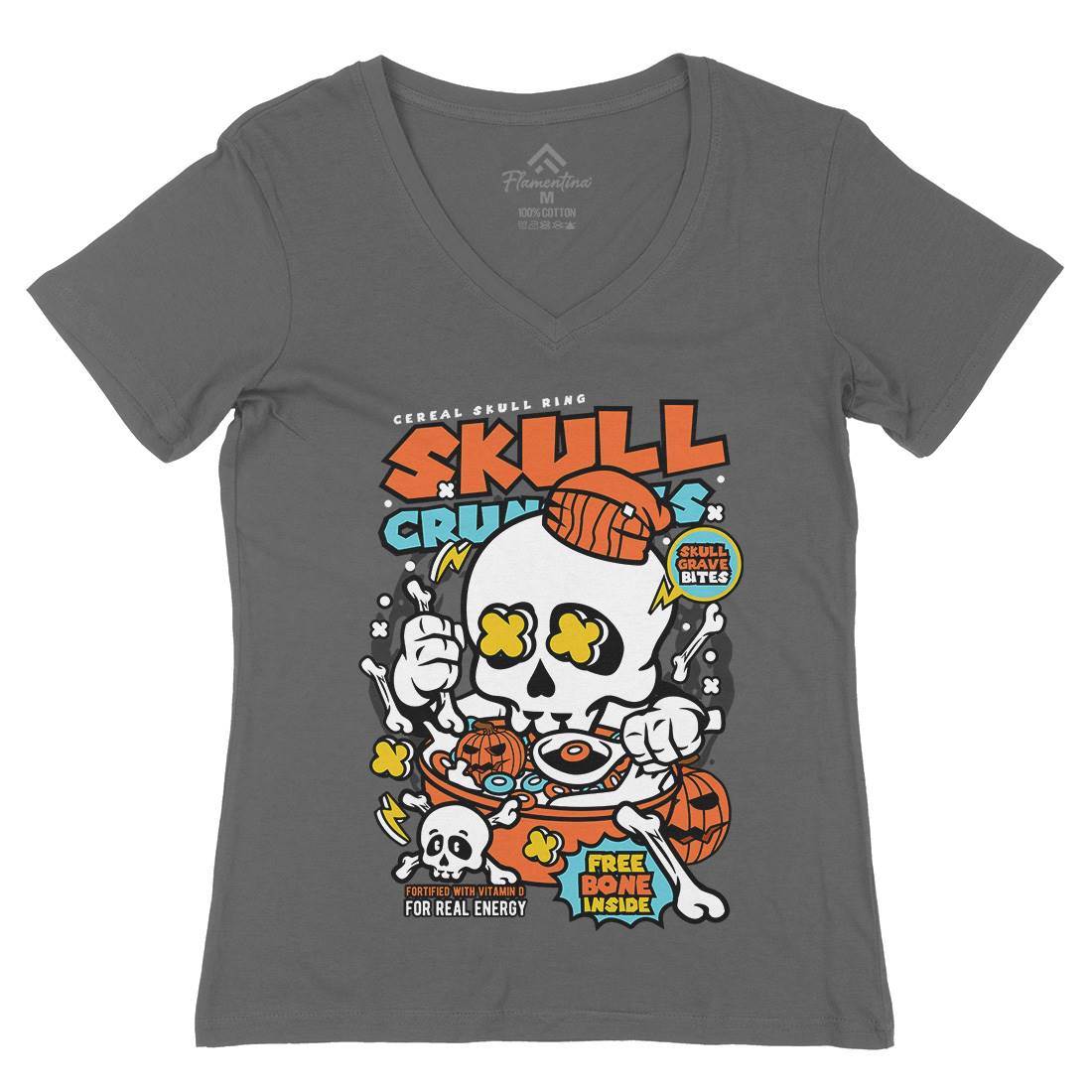 Skull Crunchies Womens Organic V-Neck T-Shirt Food C656