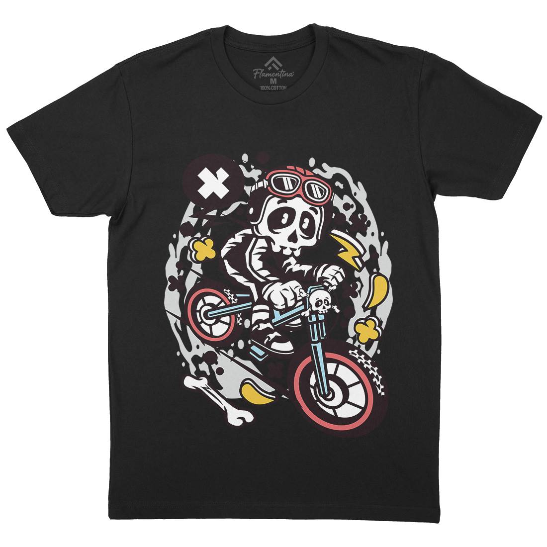 Skull Downhill Mens Organic Crew Neck T-Shirt Bikes C657
