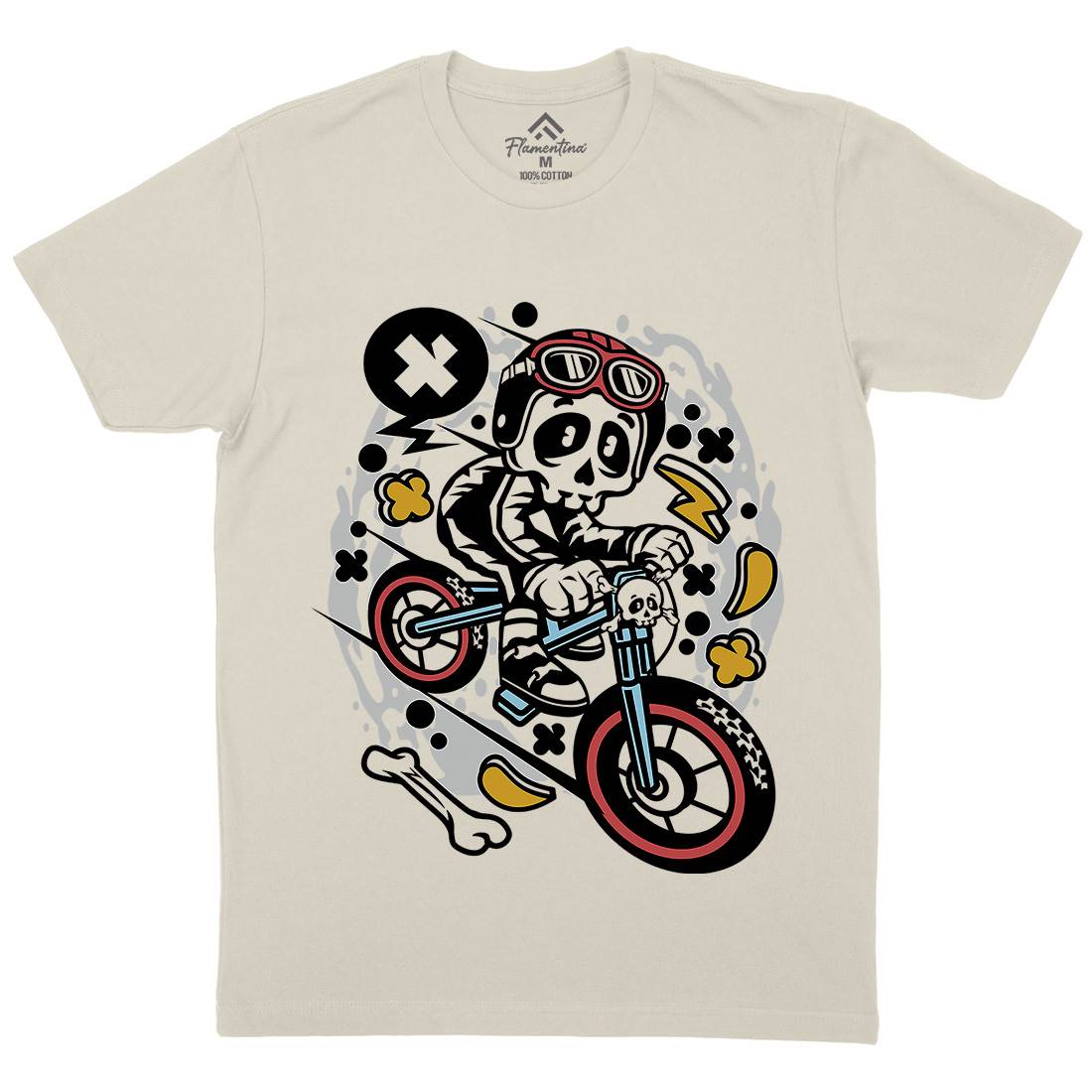 Skull Downhill Mens Organic Crew Neck T-Shirt Bikes C657
