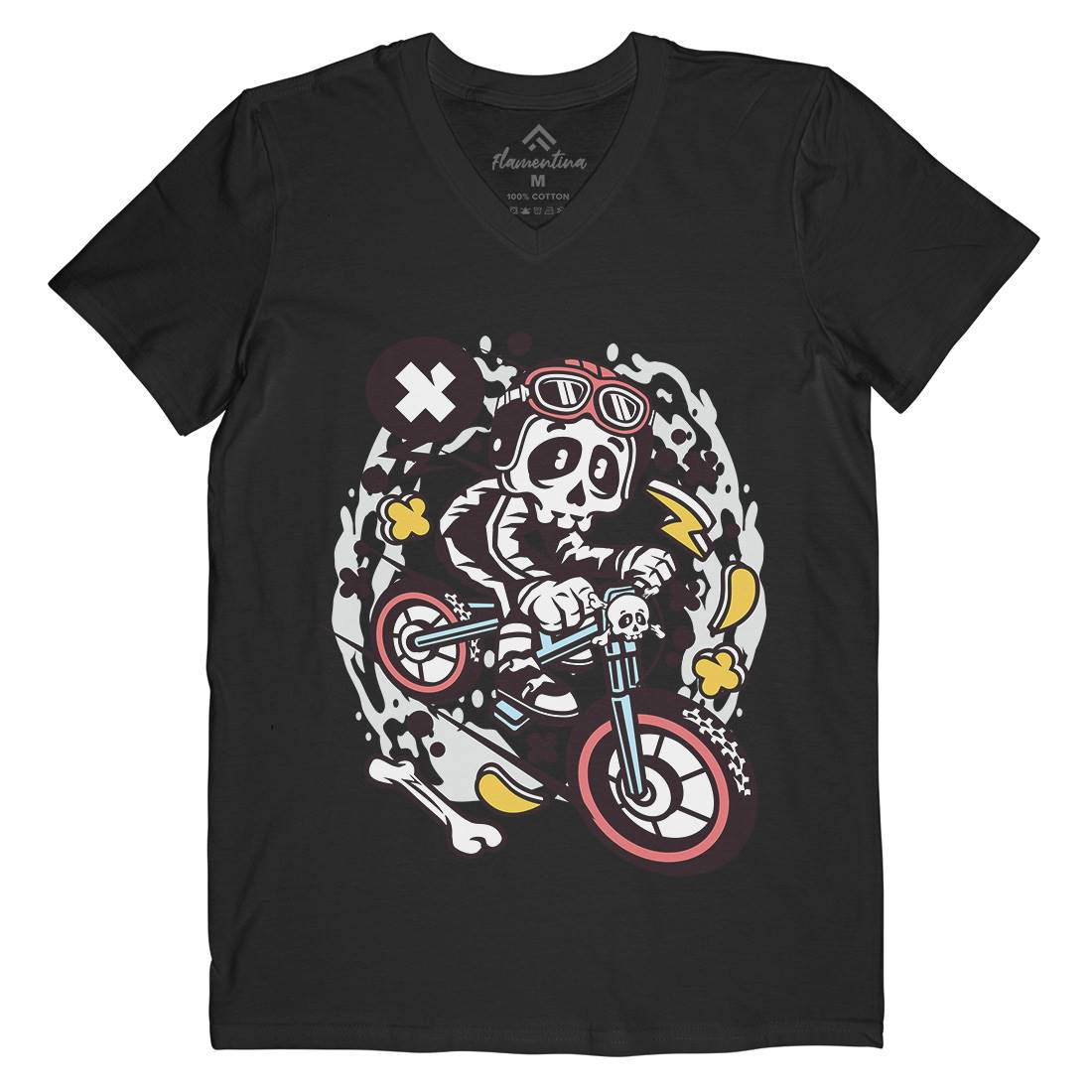 Skull Downhill Mens Organic V-Neck T-Shirt Bikes C657