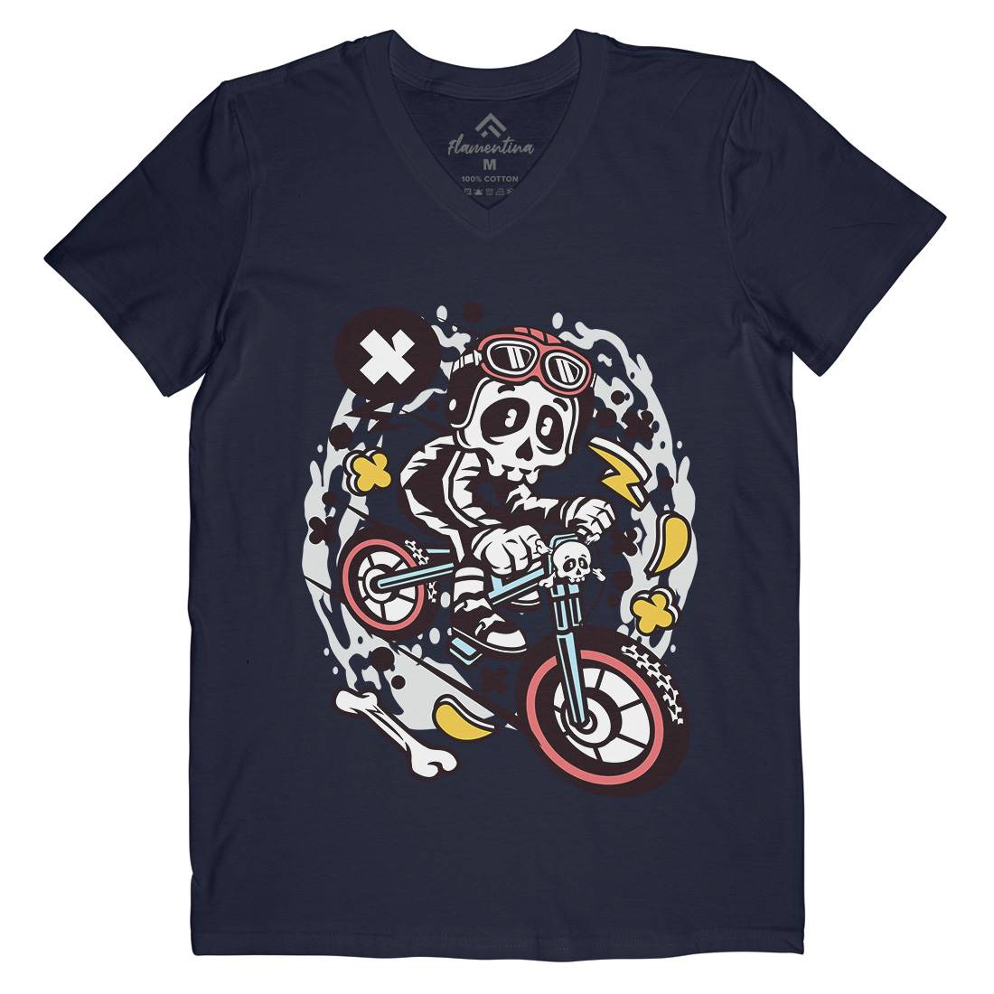 Skull Downhill Mens V-Neck T-Shirt Bikes C657