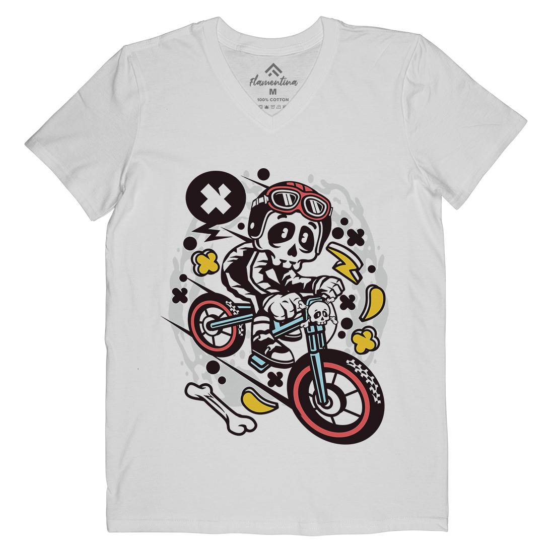 Skull Downhill Mens V-Neck T-Shirt Bikes C657