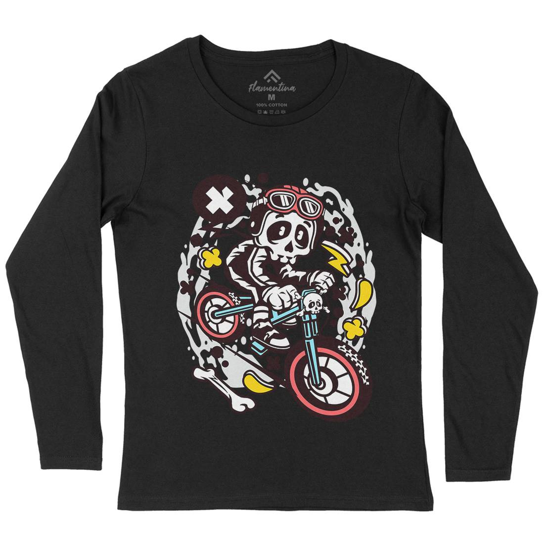 Skull Downhill Womens Long Sleeve T-Shirt Bikes C657