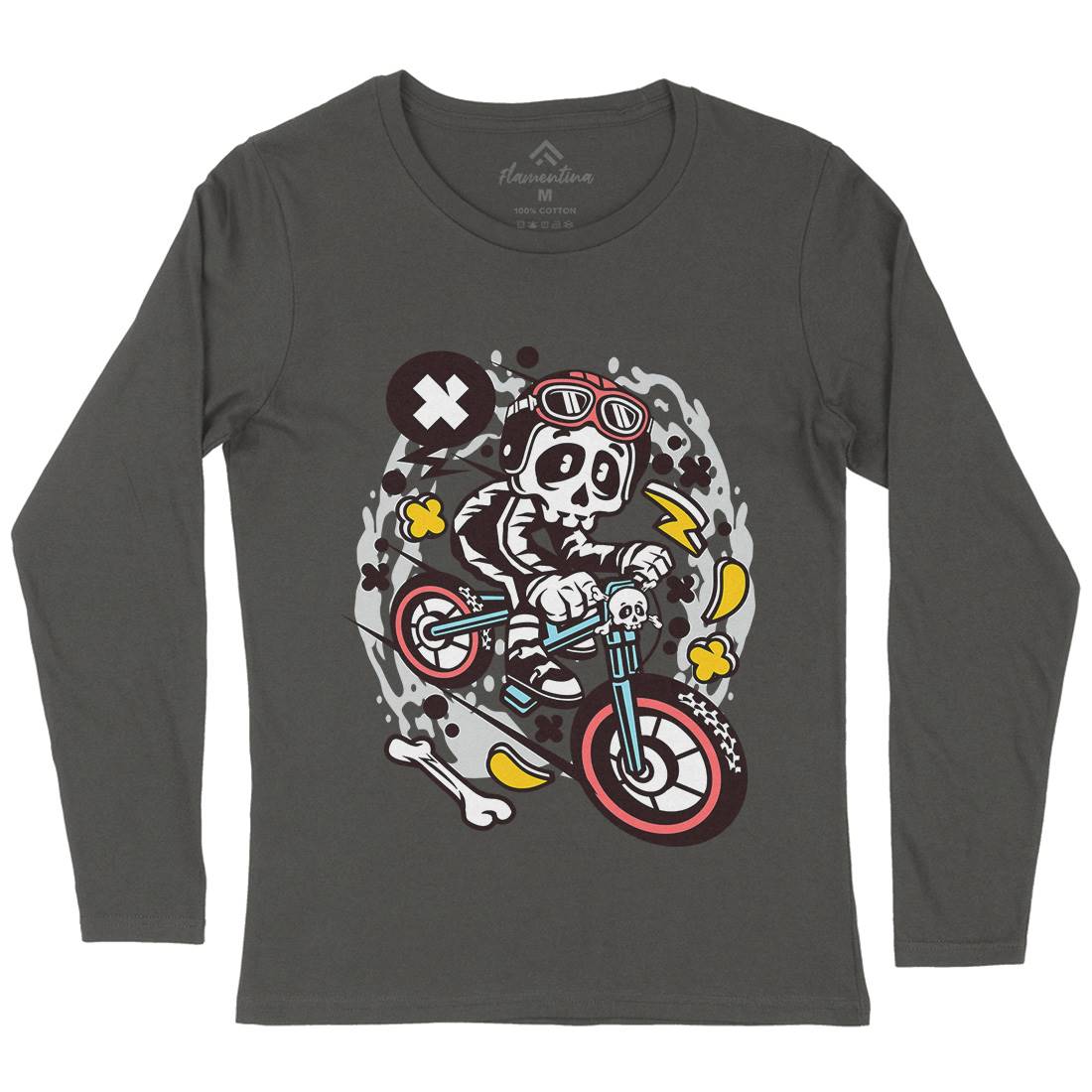 Skull Downhill Womens Long Sleeve T-Shirt Bikes C657