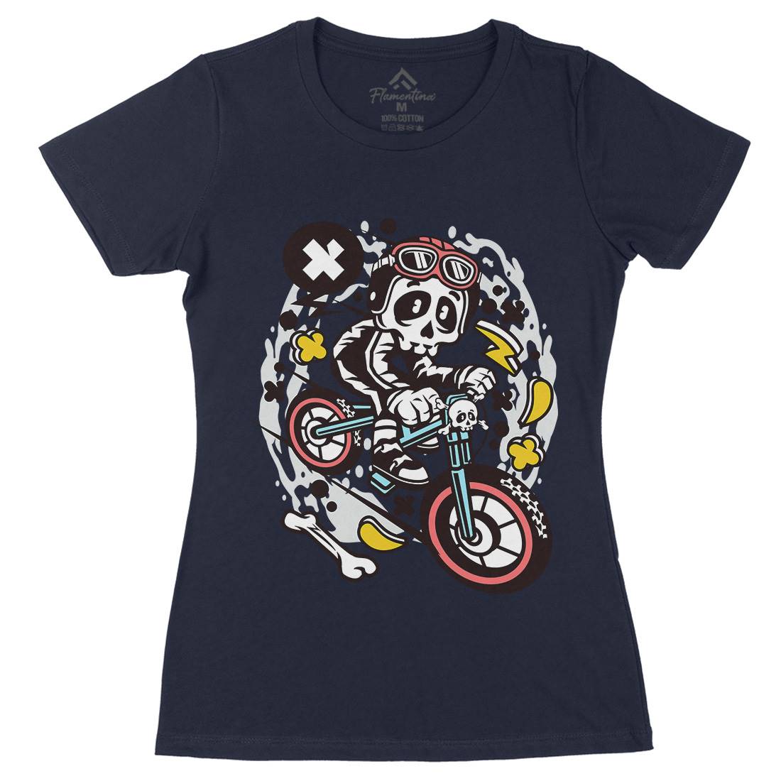 Skull Downhill Womens Organic Crew Neck T-Shirt Bikes C657