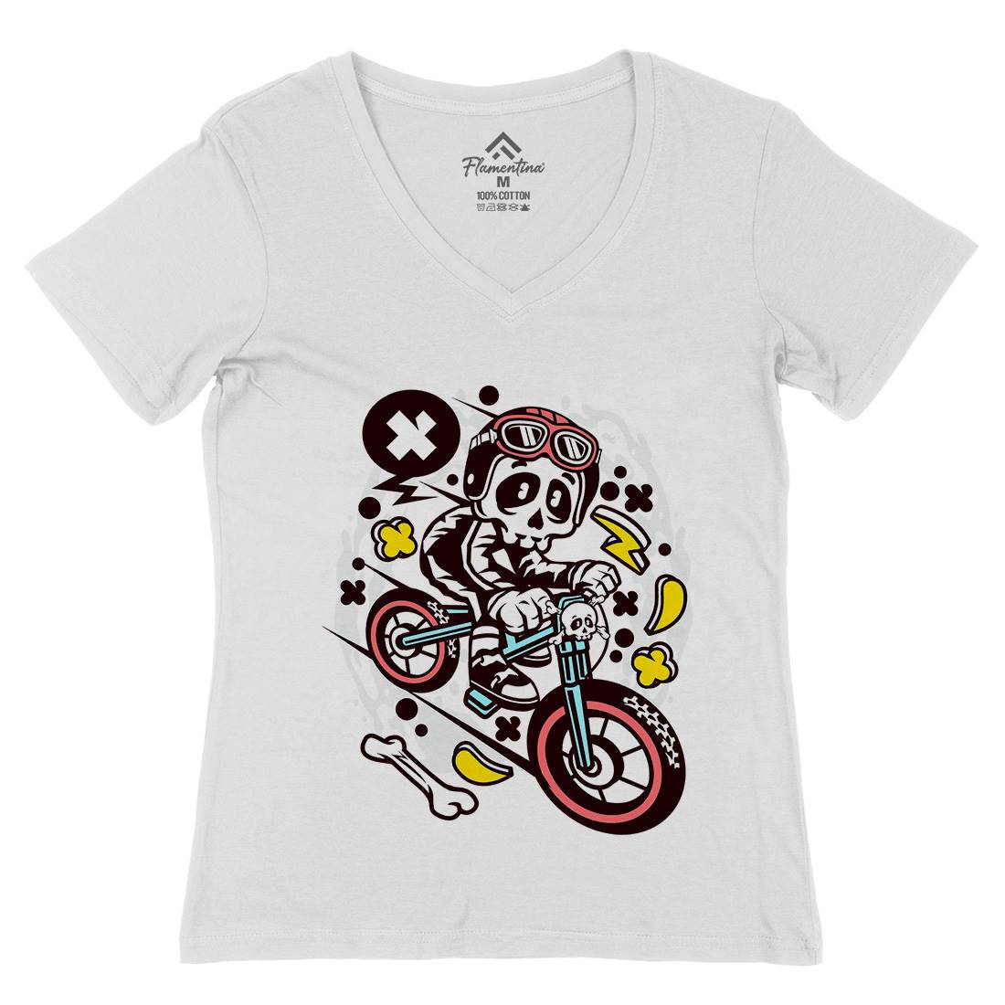 Skull Downhill Womens Organic V-Neck T-Shirt Bikes C657