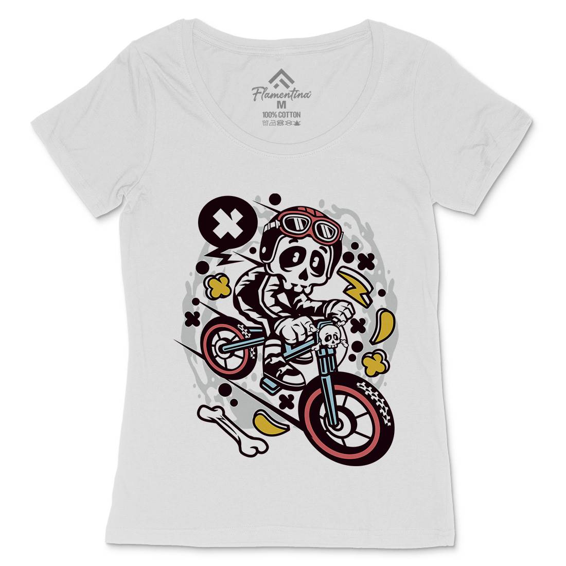 Skull Downhill Womens Scoop Neck T-Shirt Bikes C657