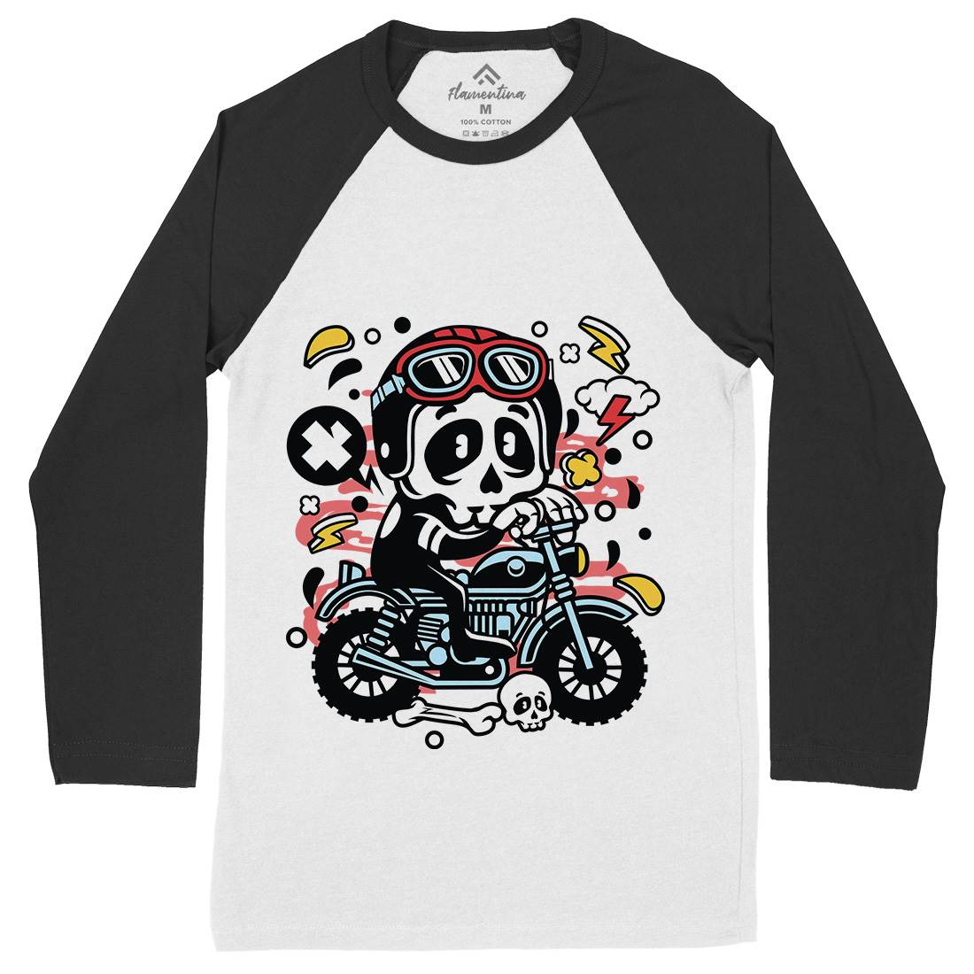 Skull Motocross Mens Long Sleeve Baseball T-Shirt Motorcycles C658