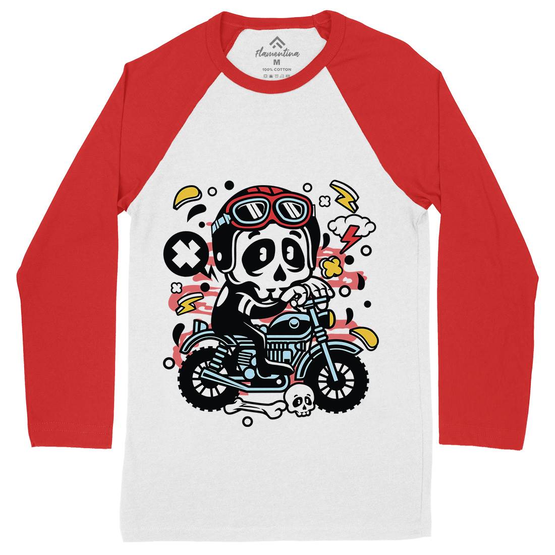 Skull Motocross Mens Long Sleeve Baseball T-Shirt Motorcycles C658