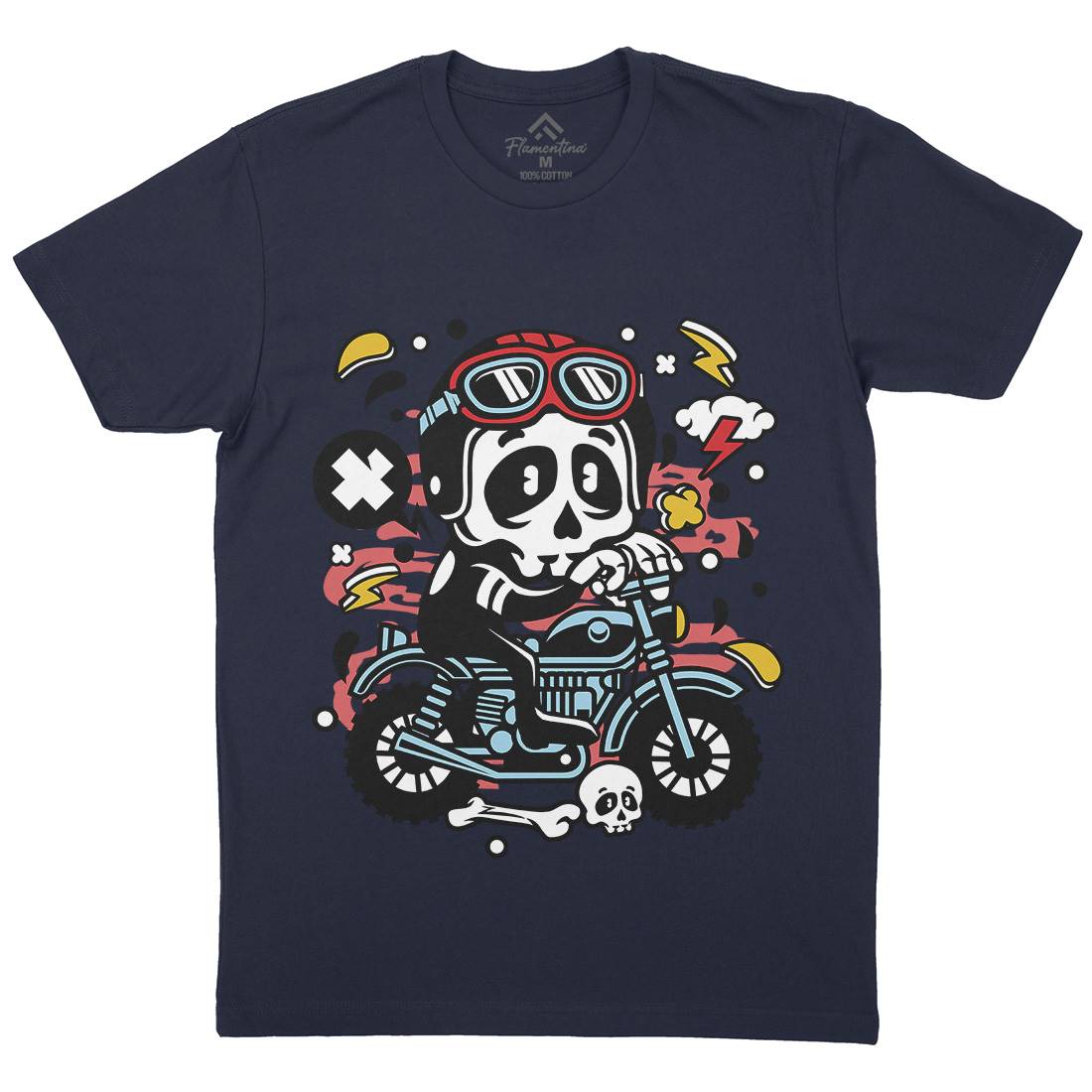 Skull Motocross Mens Organic Crew Neck T-Shirt Motorcycles C658