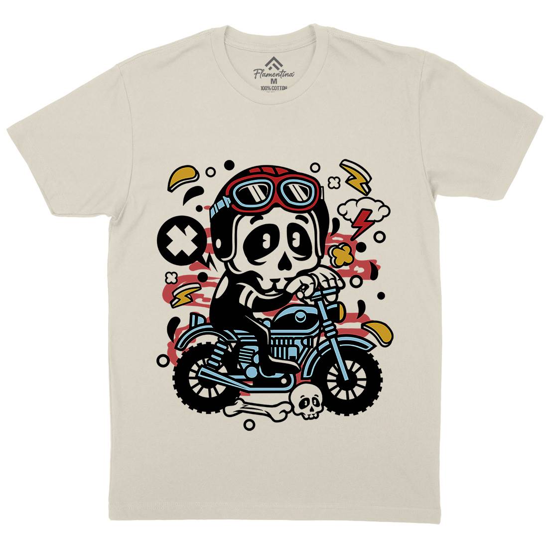 Skull Motocross Mens Organic Crew Neck T-Shirt Motorcycles C658