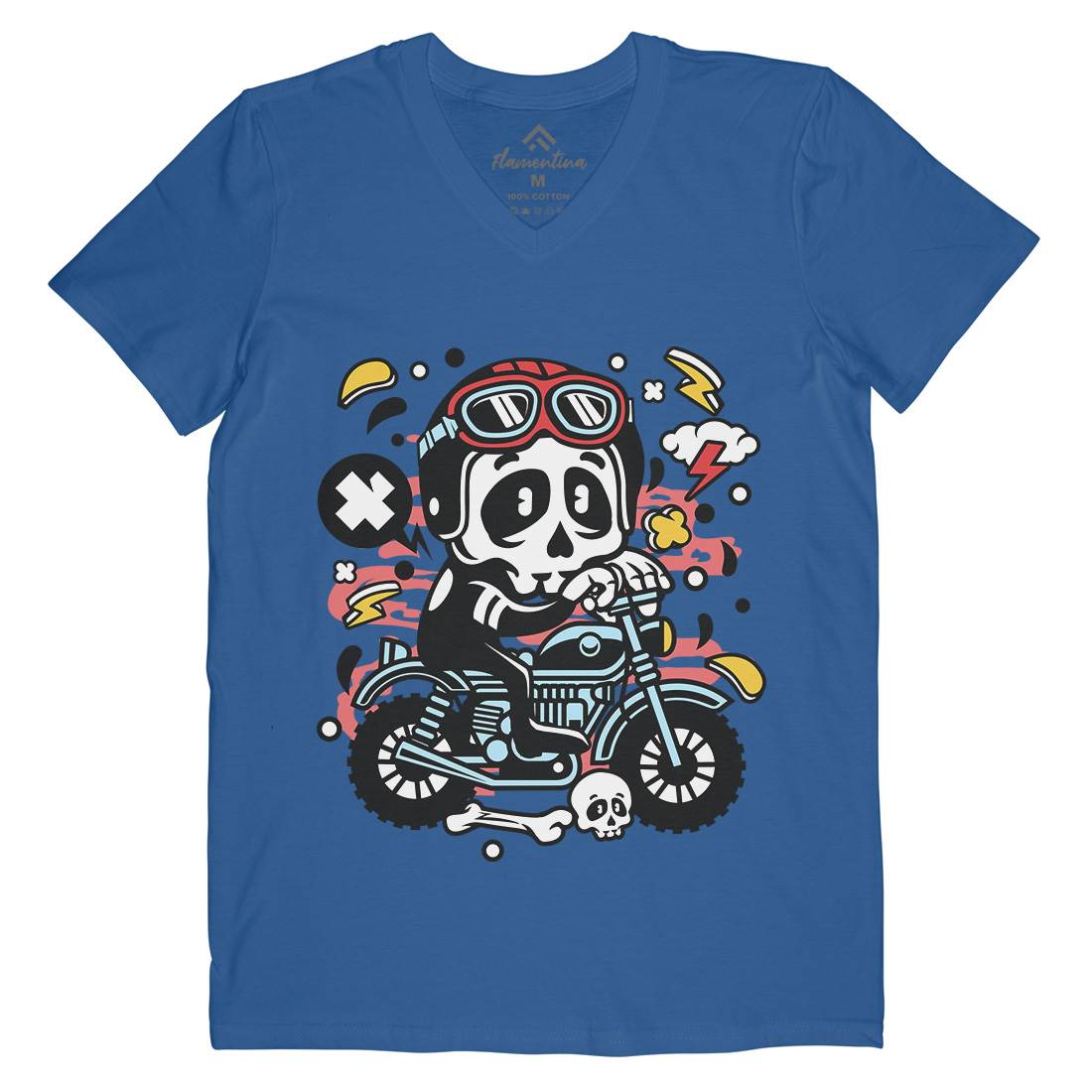 Skull Motocross Mens V-Neck T-Shirt Motorcycles C658
