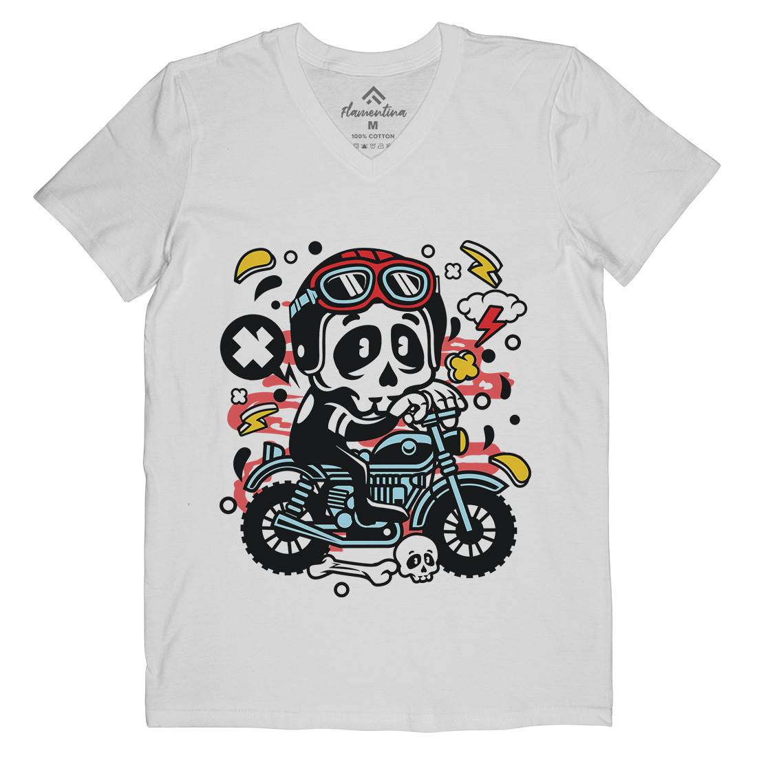 Skull Motocross Mens Organic V-Neck T-Shirt Motorcycles C658