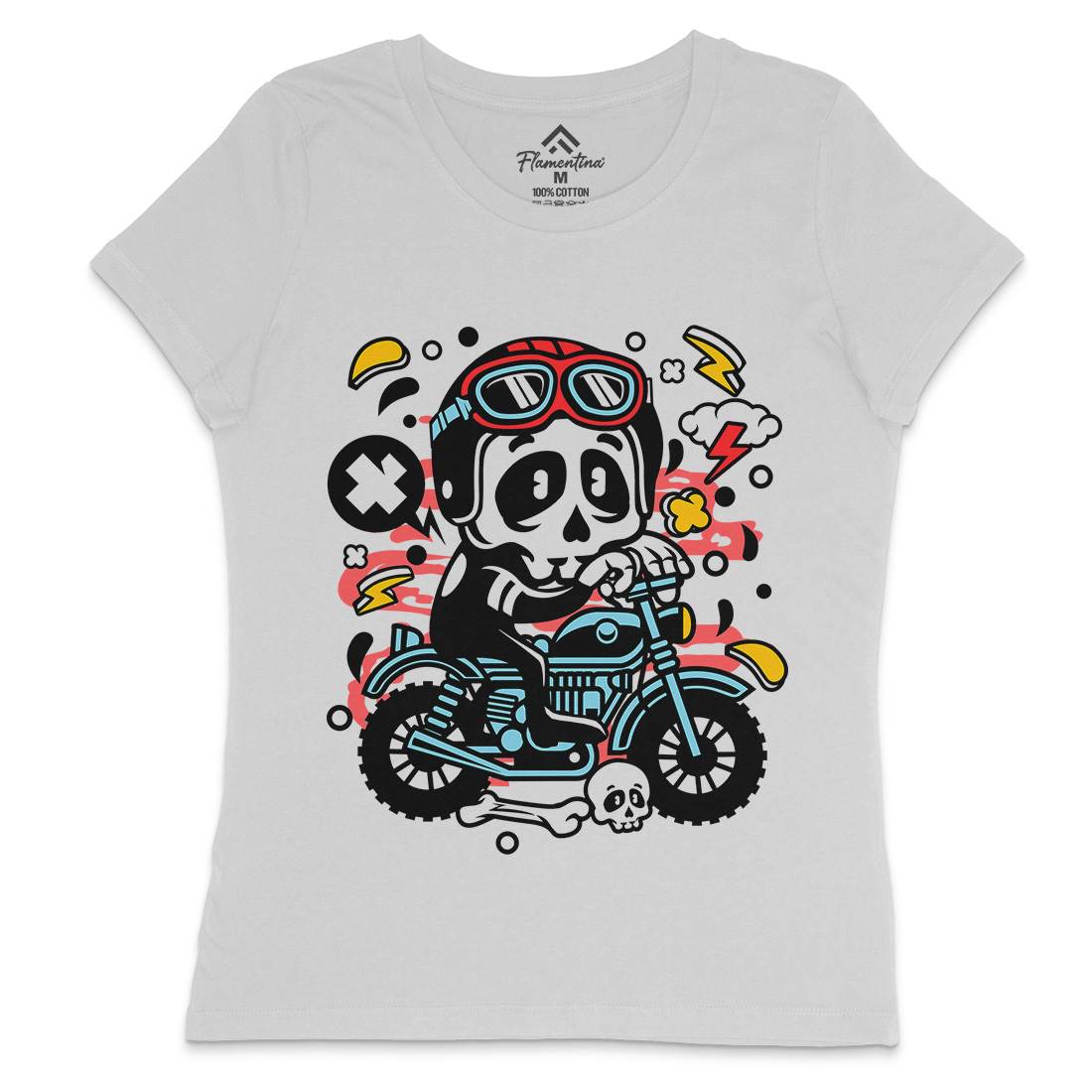 Skull Motocross Womens Crew Neck T-Shirt Motorcycles C658