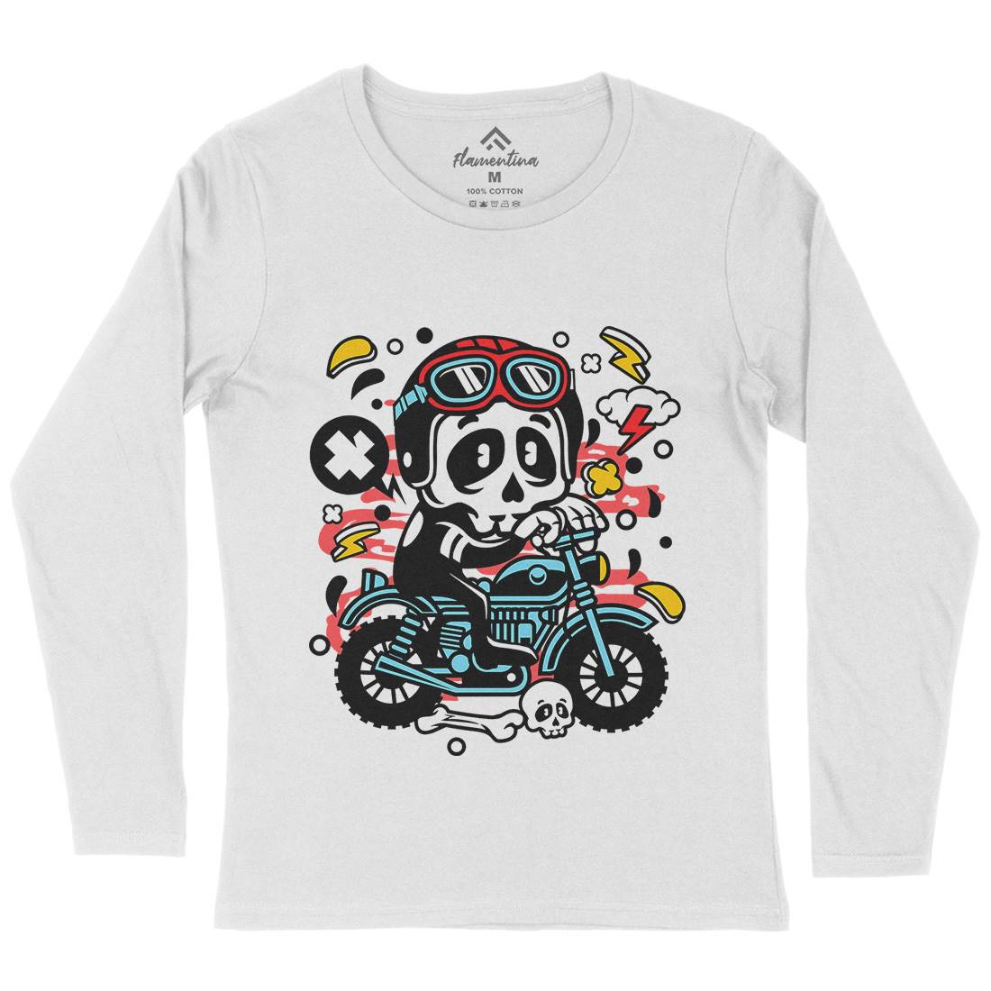 Skull Motocross Womens Long Sleeve T-Shirt Motorcycles C658