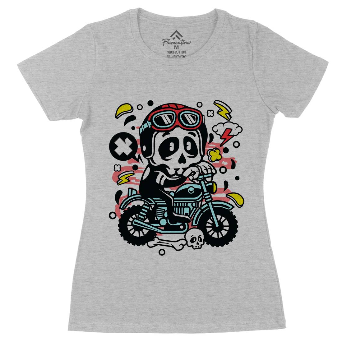 Skull Motocross Womens Organic Crew Neck T-Shirt Motorcycles C658