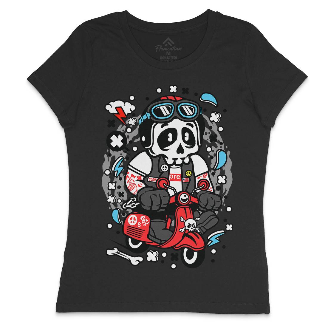 Skull Scooter Womens Crew Neck T-Shirt Motorcycles C659