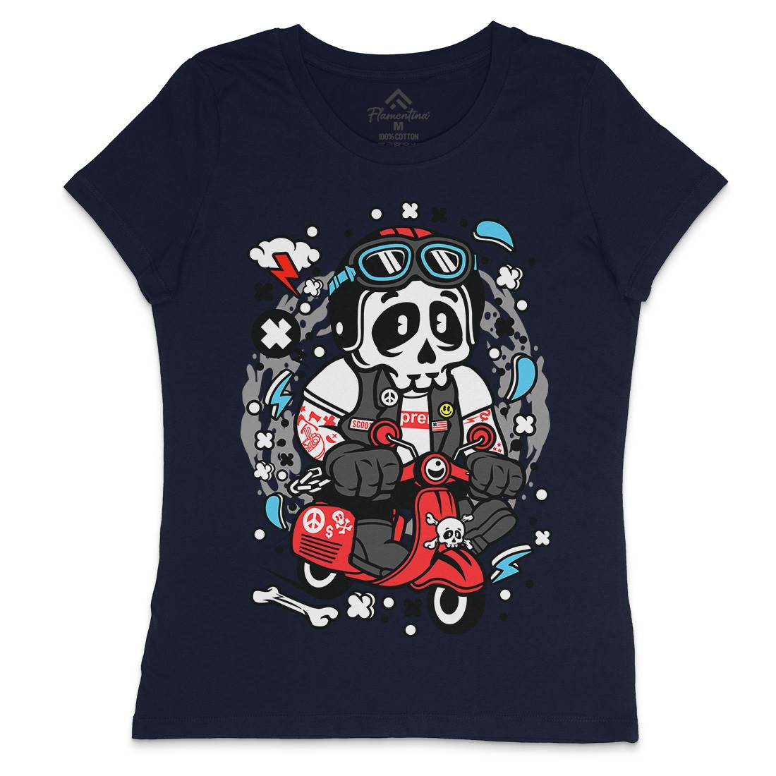 Skull Scooter Womens Crew Neck T-Shirt Motorcycles C659