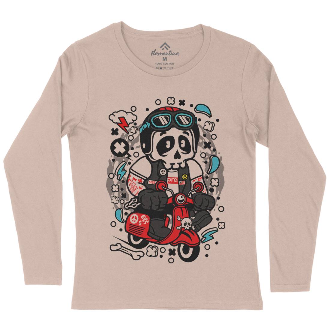Skull Scooter Womens Long Sleeve T-Shirt Motorcycles C659