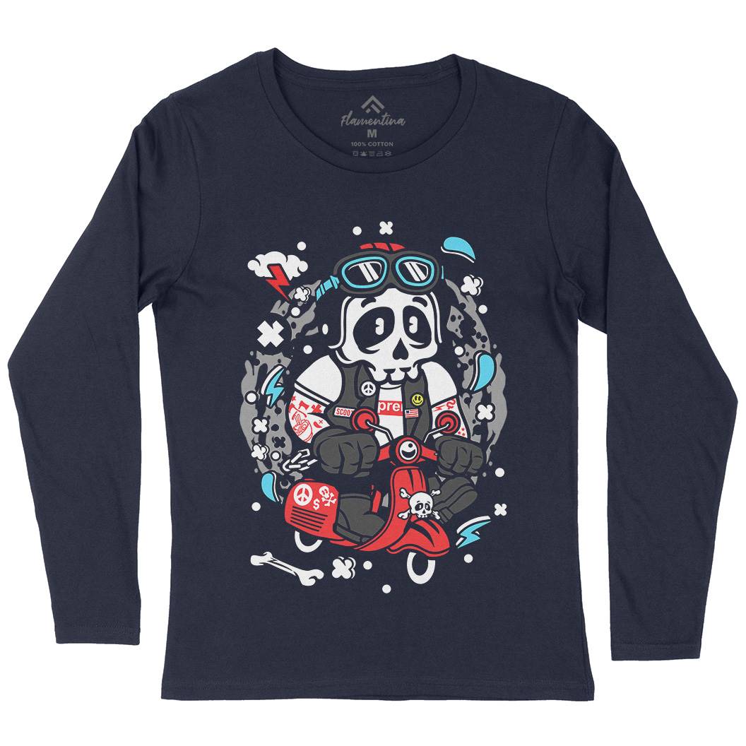 Skull Scooter Womens Long Sleeve T-Shirt Motorcycles C659