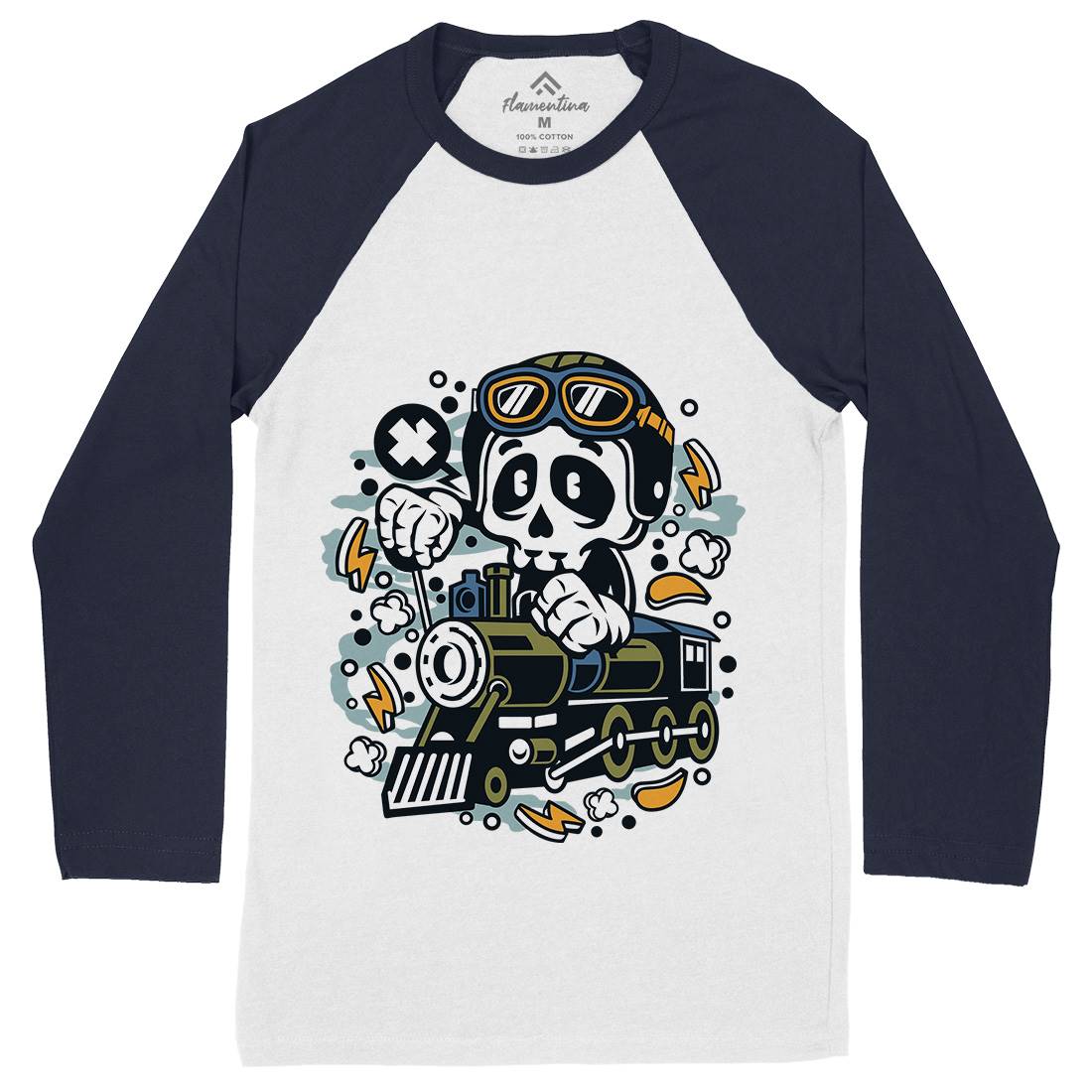 Skull Train Mens Long Sleeve Baseball T-Shirt Vehicles C660