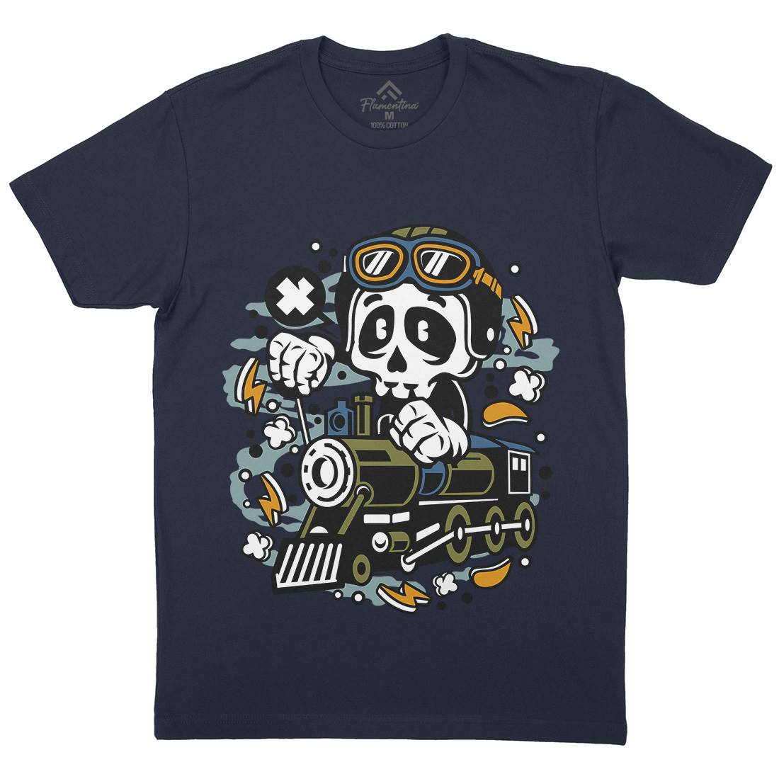 Skull Train Mens Organic Crew Neck T-Shirt Vehicles C660