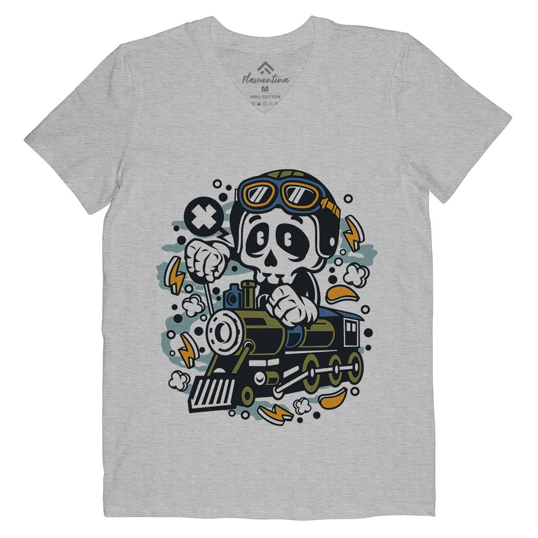 Skull Train Mens Organic V-Neck T-Shirt Vehicles C660
