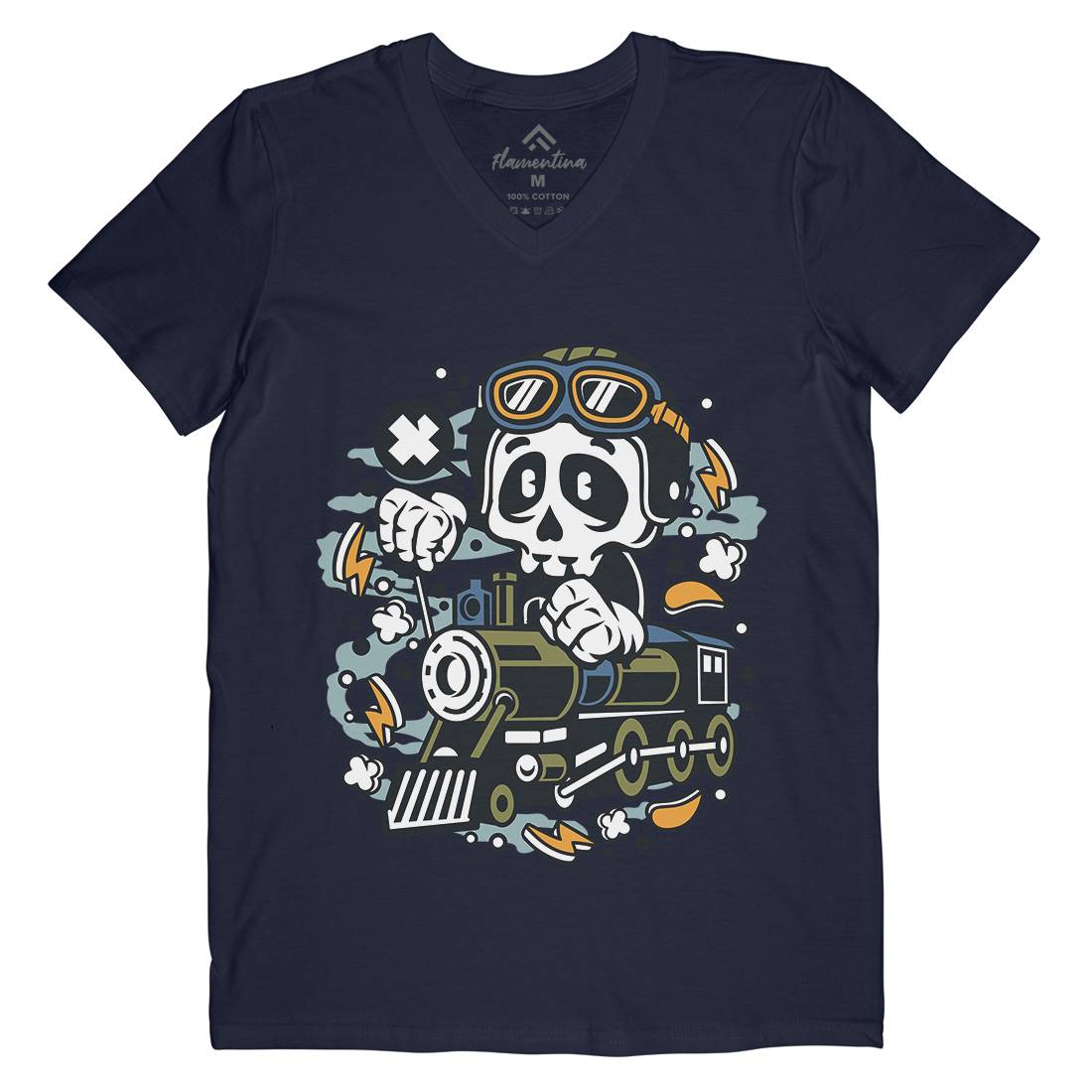 Skull Train Mens Organic V-Neck T-Shirt Vehicles C660