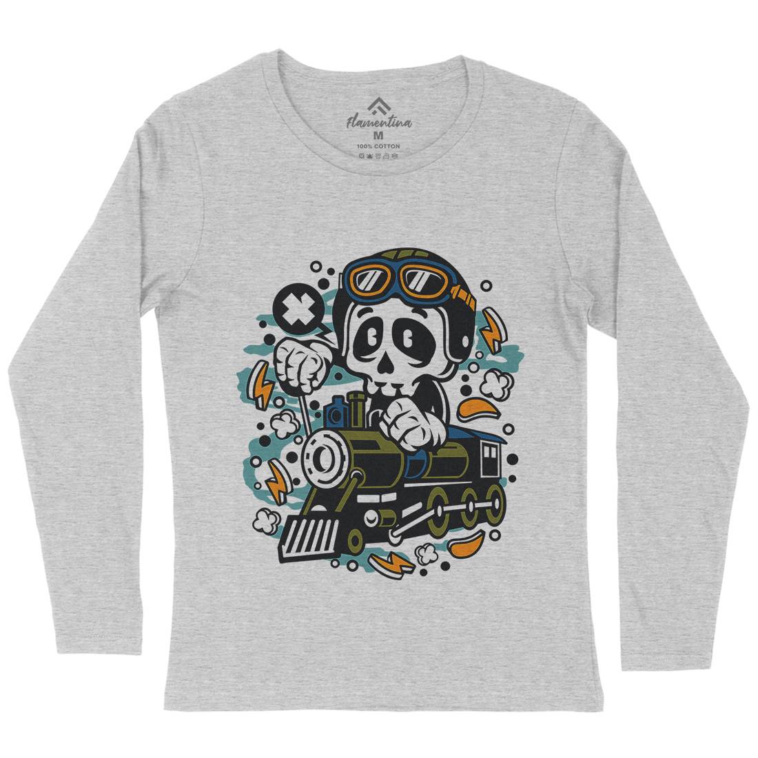 Skull Train Womens Long Sleeve T-Shirt Vehicles C660