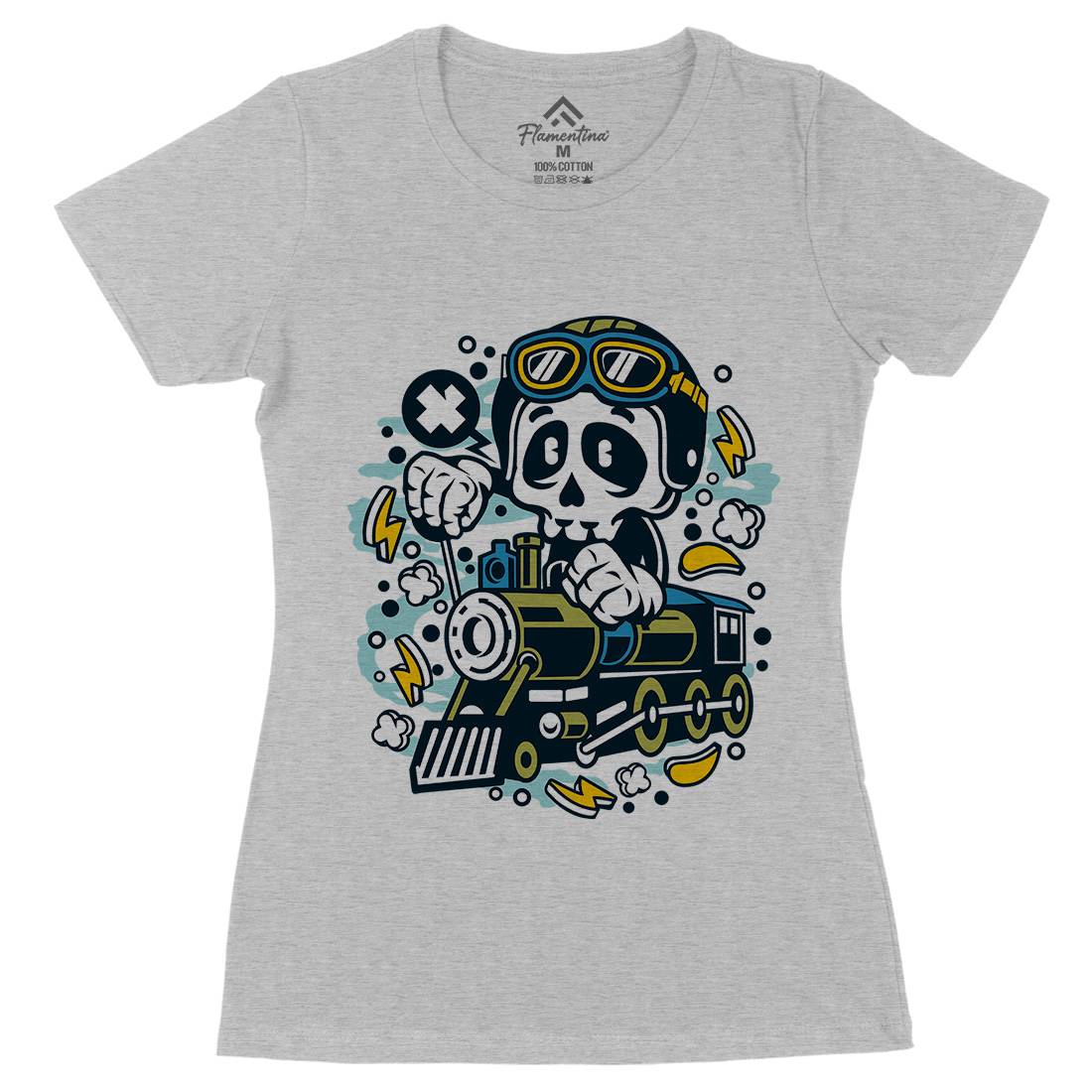Skull Train Womens Organic Crew Neck T-Shirt Vehicles C660