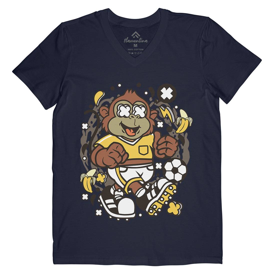 Soccer Monkey Mens V-Neck T-Shirt Sport C662