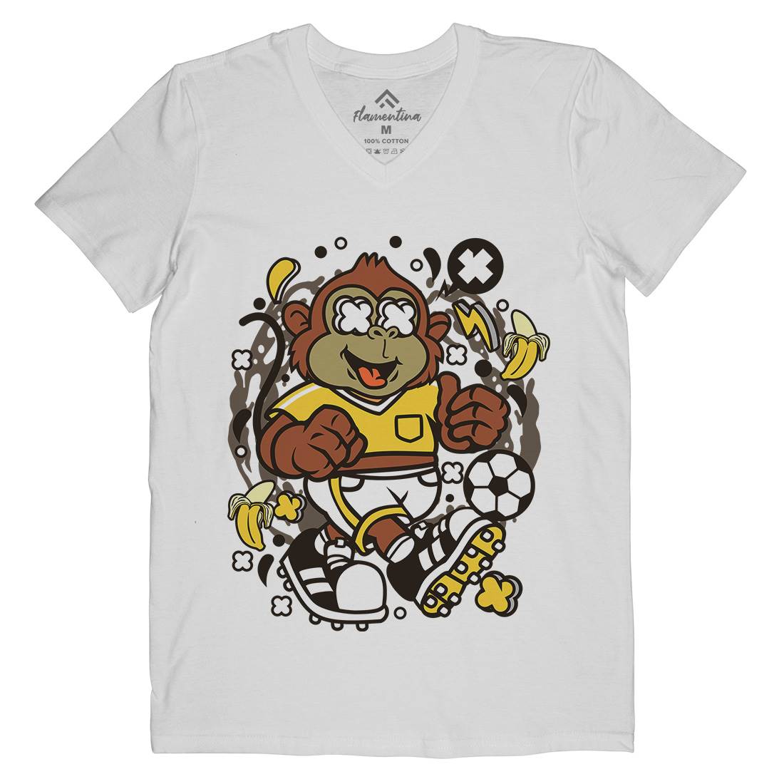 Soccer Monkey Mens Organic V-Neck T-Shirt Sport C662