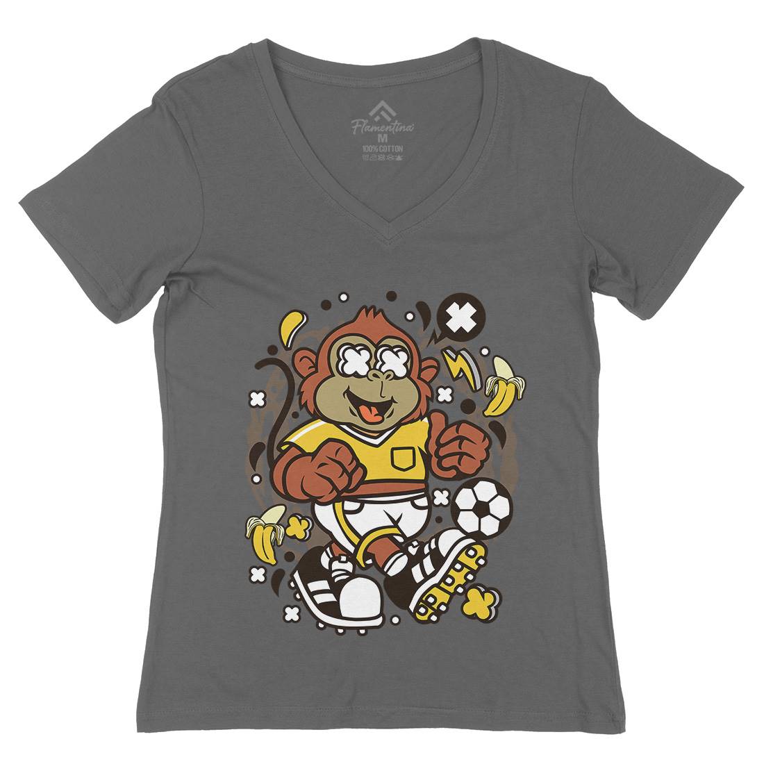 Soccer Monkey Womens Organic V-Neck T-Shirt Sport C662