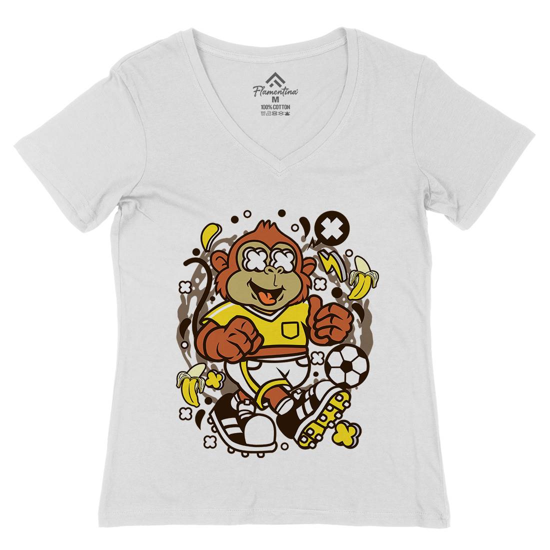 Soccer Monkey Womens Organic V-Neck T-Shirt Sport C662
