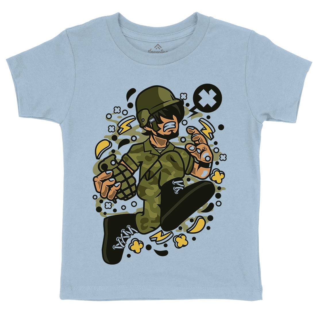 Soldier Running Kids Organic Crew Neck T-Shirt Army C663