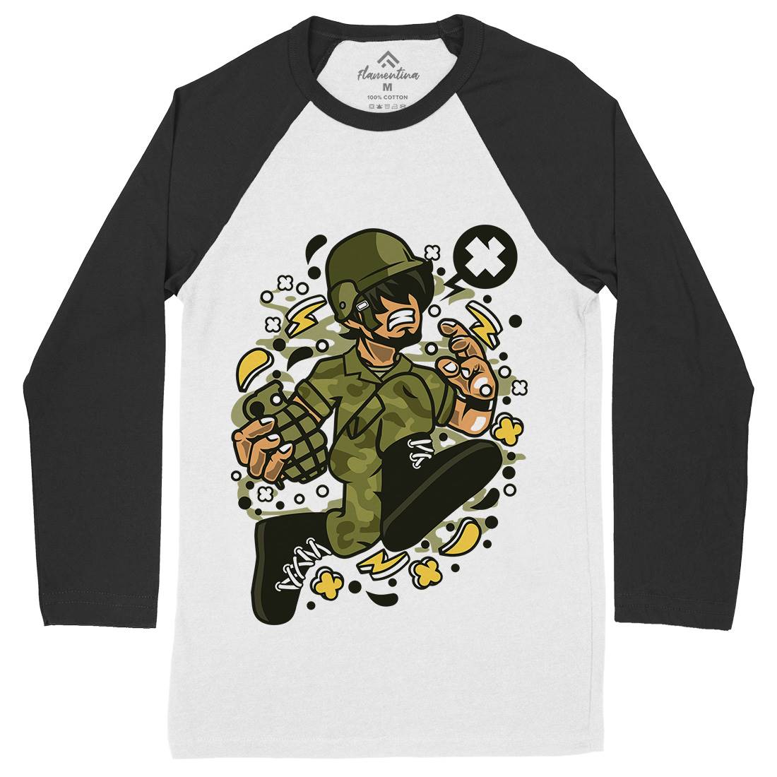 Soldier Running Mens Long Sleeve Baseball T-Shirt Army C663