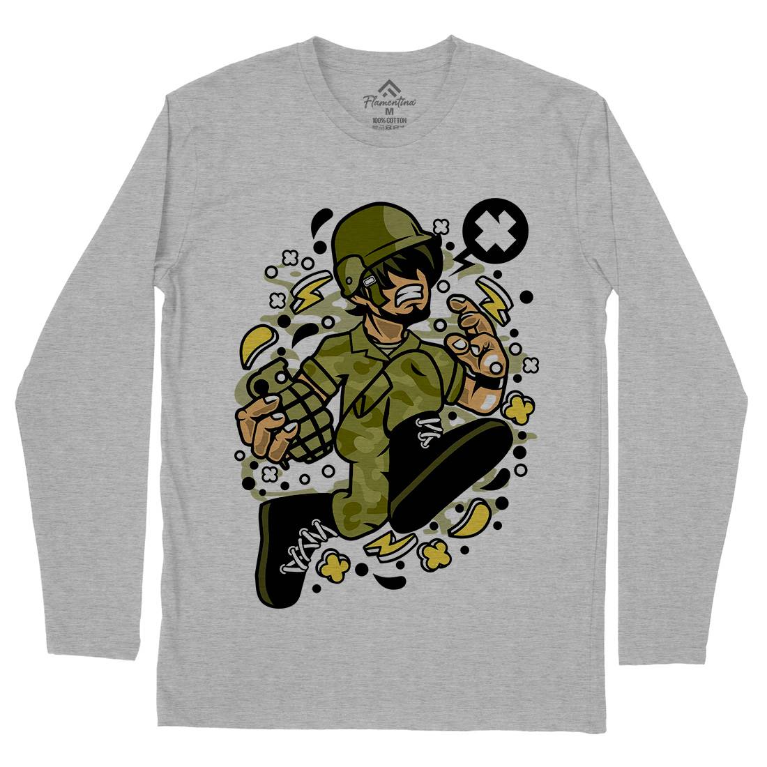 Soldier Running Mens Long Sleeve T-Shirt Army C663