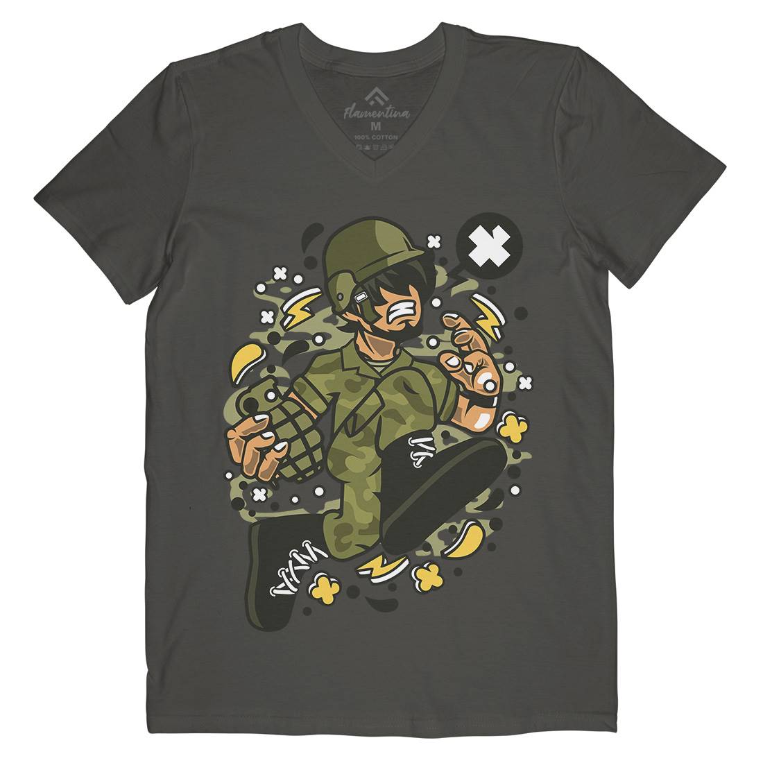 Soldier Running Mens V-Neck T-Shirt Army C663