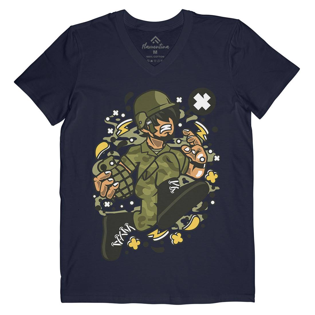 Soldier Running Mens Organic V-Neck T-Shirt Army C663