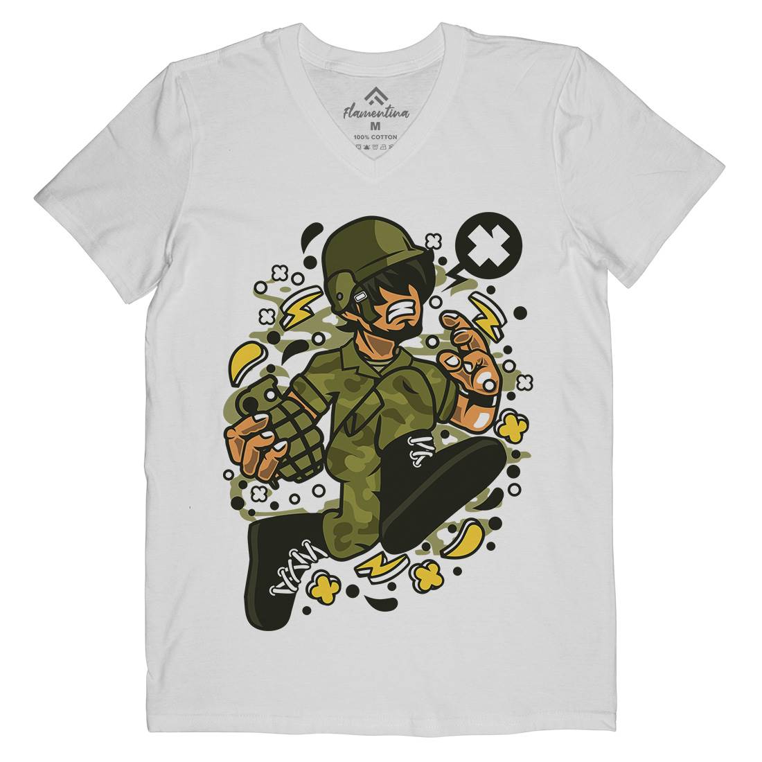 Soldier Running Mens Organic V-Neck T-Shirt Army C663