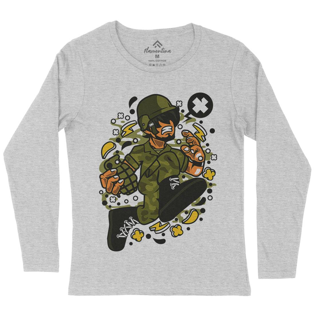 Soldier Running Womens Long Sleeve T-Shirt Army C663