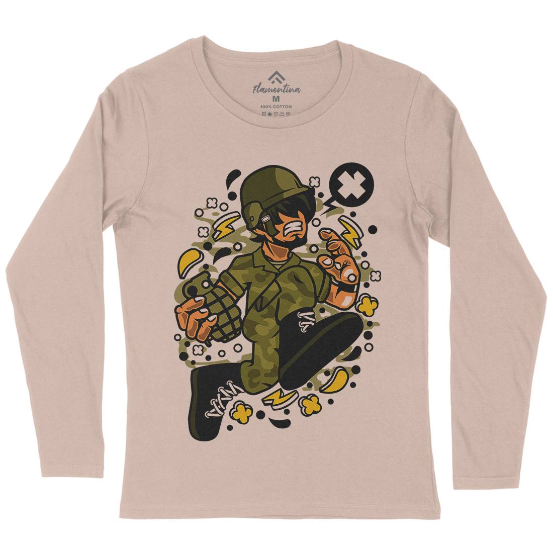 Soldier Running Womens Long Sleeve T-Shirt Army C663