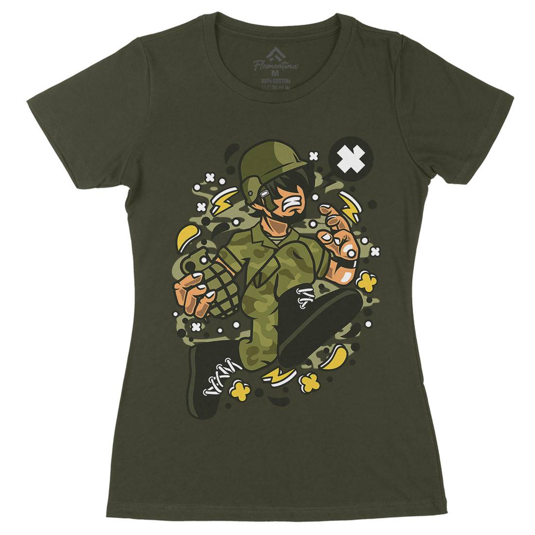 Soldier Running Womens Organic Crew Neck T-Shirt Army C663
