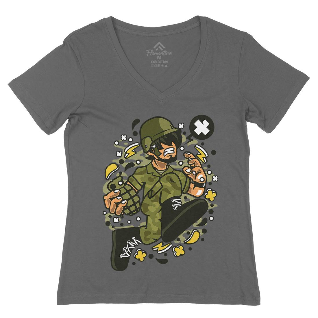 Soldier Running Womens Organic V-Neck T-Shirt Army C663