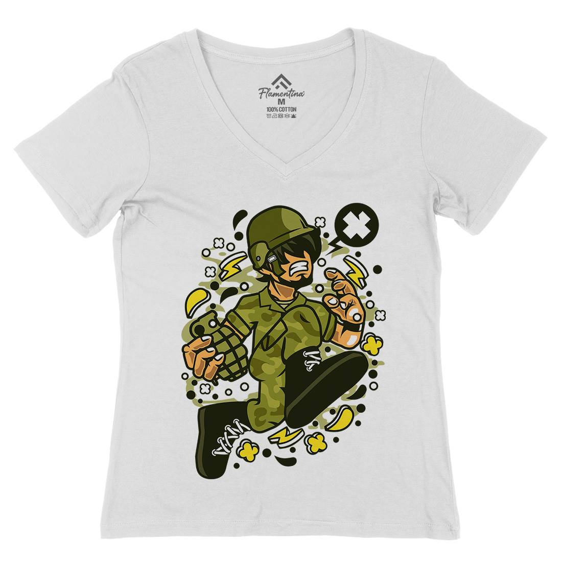 Soldier Running Womens Organic V-Neck T-Shirt Army C663