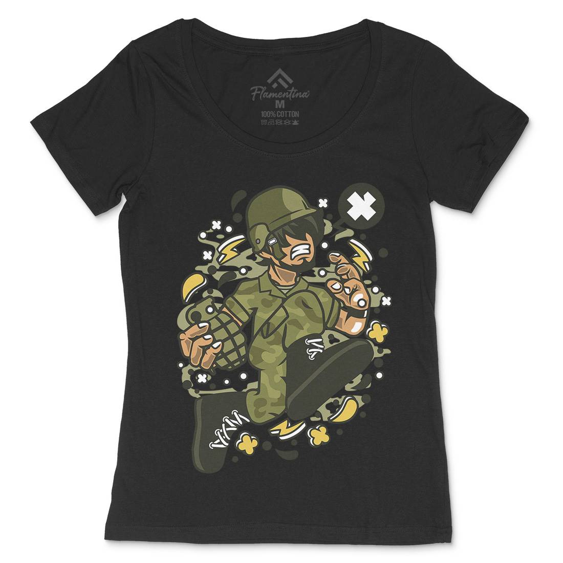 Soldier Running Womens Scoop Neck T-Shirt Army C663